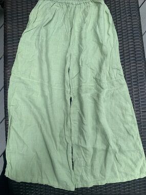Wide Leg 100% Linen Blend Pants in Light Green